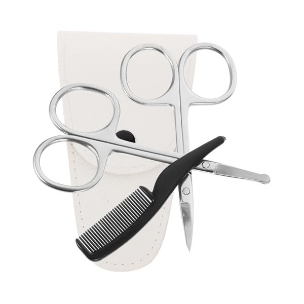 PartyKindom 4pcs Beard Scissors Set White Leather Case Precision Stainless