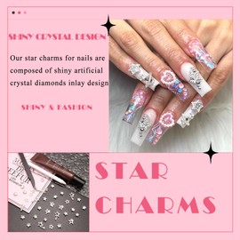 YAEISM 35PCS Star Nail Charms 3D Alloy Nail Art Charms Kits 4 Styles Stars Charms Crystal Pentagram Nail Gems Rhinestones with Glue Gel,Tweezer and Pickup Pencil for Nail Art and DIY Crafts Decoration