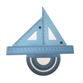 Accod Aluminum Alloy Ruler Set Stainless Steel Scale Ruler Math Geometry Tool 4 in One Measuring Ruler for Student Drawing and Measurement. (Blue)