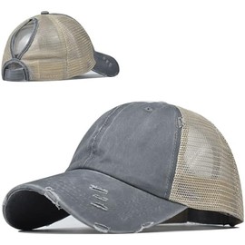Top Hats for Women Baseball Caps with Mesh Back Trucker Hats Ponytail/High Messy Bun Ponycap Dad Hats (US, Alpha, One Size, Gray)