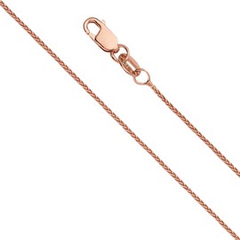 Wellingsale 14K Solid Rose Gold 0.9mm Round Wheat Chain with Lobster Claw Clasp - 16" Inches