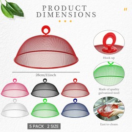 Gerrii 6 Pcs Metal Mesh Food Cover Outdoor Mesh Food Tents Dome Screen Plate Covers for Dinner Plates Reusable Fruit Fly Nets Picnic Food Umbrella for Table, BBQ, Camping, Party (Multicolor,11 Inch)