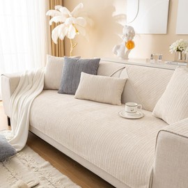 MINGPINHUIUS Sofa Cover 1/2/3/4 Seater Sofa Cover for L Shape Sofa Couch Armchair Corner Sofas, Soft Velvet Sofa Cover L Shape Non-Slip Sofa Throw (Beige, 70 x 90 cm)