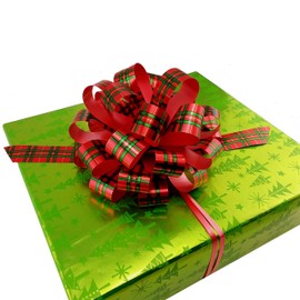 Christmas Tartan Plaid Pull Bows - 8" Wide, Set of 6, Christmas, Gift Basket, Presents, Wreath, Swag, Garland, Decoration, Classroom, Office, Fundraiser, Birthday, Winter