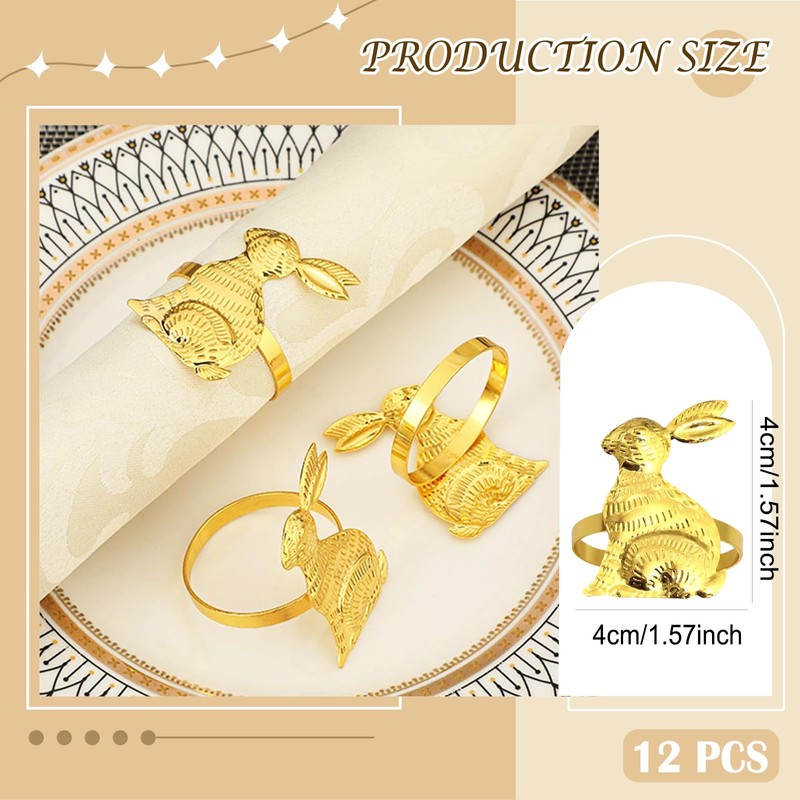 12 PCS Napkin Rings Set, Easter Bunny Dinner Napkin Buckle
