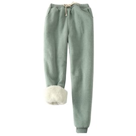 Gihuo Women's Winter Warm Fleece Pants Sherpa Lined Sweatpants Jogger Track Pants Athletic Active Lounge Pants(Green, X-Large)