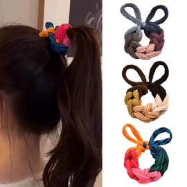Bow Hair Scrunchies Ties for Women Braided Hair Ties Ponytail Holders for Thin Thick Hair Accessories for Women Elastic Bowknot Hair Rings Bands for Girls Braided Bow Hair Ropes for Women