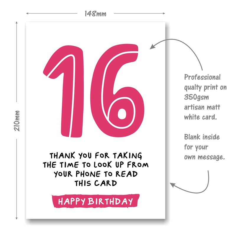 16th Birthday Card - Funny Joke for 16 Year Old