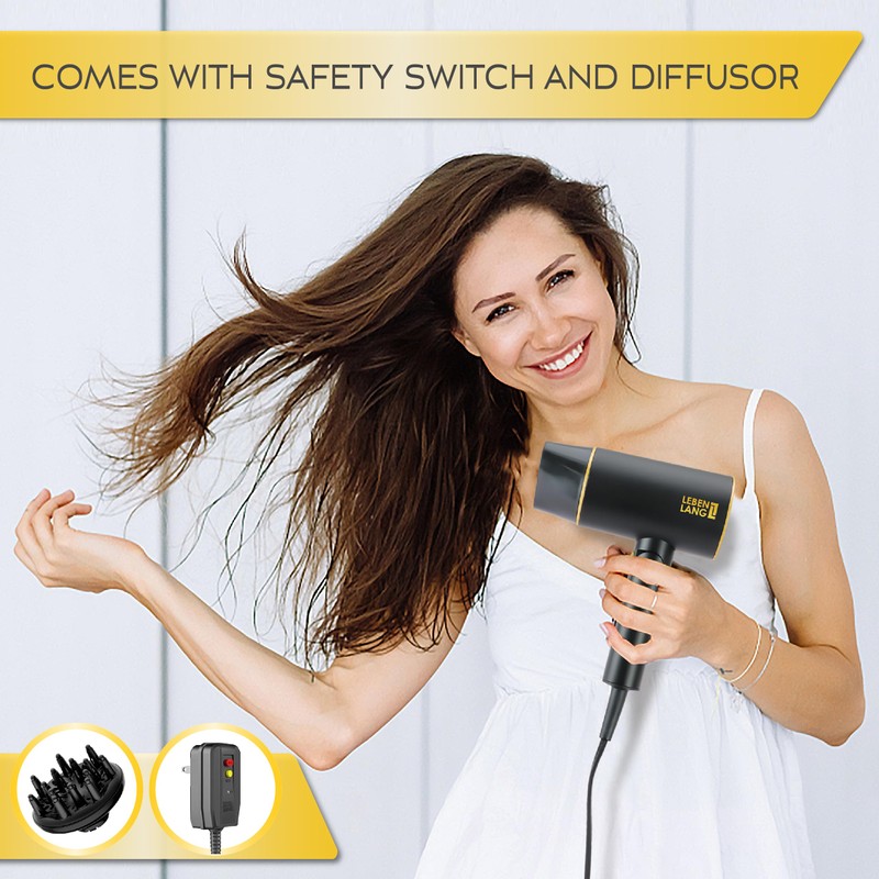 LEBENLANG Ionic Hair Dryer 1875W - Compact, Portable, Lightweight, with