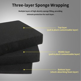 Liyirui Carrying Hard Case with Pre Grid line Cube Sheet Foam for Drone,Camera Accessories, Electronics, and Gear,Shockproof,Waterproof,Black,Large,15 x 18.5 x 6.58 inch