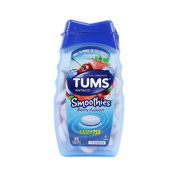Tums Smoothies Extra Strength 750 Antacid/Calcium Supplement Chewable Tablets Berry Fusion 60.0 ea. (Quantity of 6) by Unknown