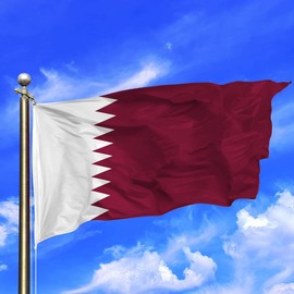 SHATCHI Large 5 x 3FT (150x90Cm) Qatar National Flag Qatari Polyester Fabric Brass Eyelets for FIFA World Cup Football Rugby Sports Supporter, Maroon,White