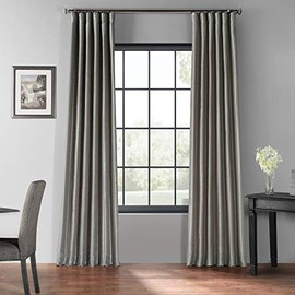 HPD Half Price Drapes PDCH-KBS9BO-96 Blackout Vintage Textured Faux Dupioni Curtain (1 Panel), 50 in x 96 in, Silver