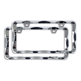 2Pcs Sgooky 3D Curly Wave Pattern License Plate Holder Chrome License Plate Frame from Pure Zinc Alloy Metal Perfect Plate Holder