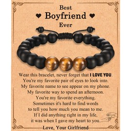 Best Boyfriend Ever Gifts for Boyfriend, Boyfriend Gifts from Girlfriend, Beaded Bracelet Gifts for Him BF Boyfriend -Birthday Valentines Day Anniversary Christmas Graduation Gifts for Boys Men
