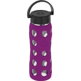 Lifefactory 22-Ounce BPA-Free Glass Water Bottle with Classic Cap and Protective Silicone Sleeve, Plum