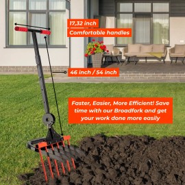 AGRICAS Broadfork for Gardening - Portable and Ergonomic  6+5 Sharp Tines,Cultivat