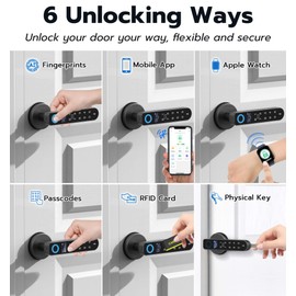 Anweller H1 Fingerprint Door Handle Lock, Smart Keyless Entry Door Knob Lock, Door Lever Locks for Bedroom, Bluetooth App Control Doorknob, Display Screen, RFID Card, Code Keypad - Black