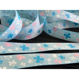 White 5/8" blue pink white BUTTERFLY on sky blue grosgrain RIBBON 1 yd party decor bow