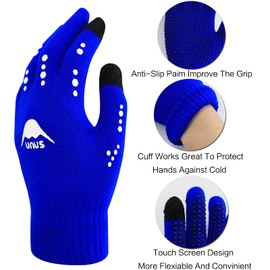 FINGER TEN Gloves Kids Winter Boys Girls 1 Pair Blue Knitted Gloves Age 5-11 Unisex Touchscreen Gloves Running Warm Cycling Gloves Sports Bicycle Football Daily
