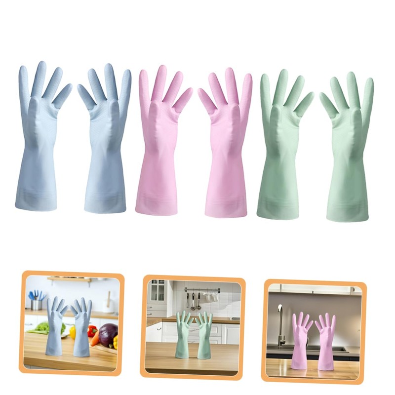 Ipetboom 3 Pairs Kitchen Dishwashing Gloves Ergonomic Non Slip Rubber