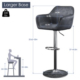 Keyluv Bar Stools Set of 2 for Kitchen Counter Adjustable Height Swivel Barstools 29 Inch Faux Leather Bar Chairs with Padded Back and Chromed Metal Base, Retro Black