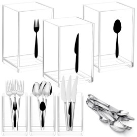 Geelin 3 Pcs Acrylic Silverware Caddy for Party Utensil Holder 7.8 x 2.56 x 3.54 Cutlery Organizer Countertop Knife Spoon and Fork Holder Kitchen Tableware Storage Box for Cabinet Dining Room