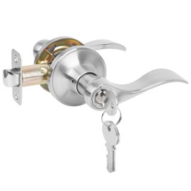 Entry Door Lever Door Handle with Lock and Key, Interior Exterior Door Handle, Front Door Handle Entry Door Knob Wave Style Lever Handles, Keyed Entry Lock Satin Nickel Door Lock Door Knob,1 Pack