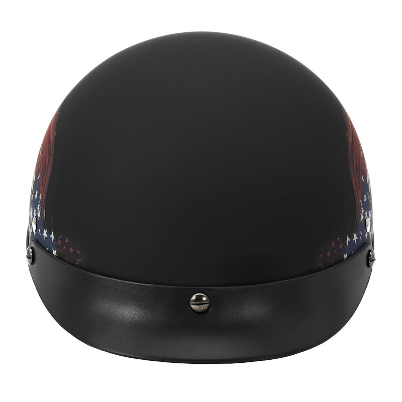 VCAN Cruiser Solid Flat Black Half Face Motorcycle Helmet (Flag,