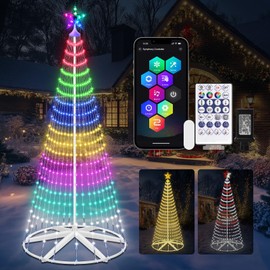 JORETLE 8FT 388 LED Smart Cone Christmas Tree, Outdoor Christmas Tree with Remote APP Control and Timer Function, DIY RGB LED Light Show with Music Sync for Outdoor Christmas Decorations