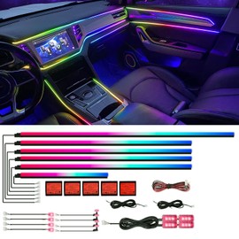 HMYC Acrylic Interior Car LED Strip Light with APP, 18-in-1 128 Colorful 6 Pieces Fiber Optic Car Decoration Atmosphere Light Kits, Dual Zone Music Sync Rhythm RGB Neon Lighting for All Cars