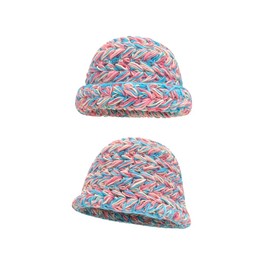 QOOEQPQY Women Colorful Knit Handmade Foldable Floppy Crochet Bucket Hat Chunky Beanie Cap, Color1, One Size