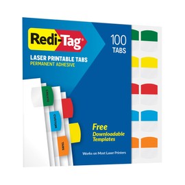 Redi-Tag Laser Printable Tabs, Permanent Index Tabs, Customizable Adhesive Labels, Assorted Primary Colors, 1.125" x 1.25", 100 Per Pack (1006555)