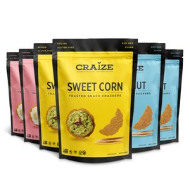 Craize Sweet Flavor Variety Pack | 2x Sweet Corn, 2x Coconut, 2x Guava Crisps | Gluten Free, Vegan, Kosher, Toasted Corn Crackers | 6 pack, 4 oz each