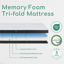 Airdown Tri-Fold Memory Foam Mattress, 3 inch Twin Folding Mattress with Washable Cover, Foldable Mattress Portable for RV Camping, Guest Mat, Easy Storage, 75"×38"×3"