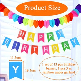 Happy Birthday Banner, Rainbow Banner Bunting Set, Rainbow Paper Garland Birthday Banner, Birthday Party Decoration Supplies for Party