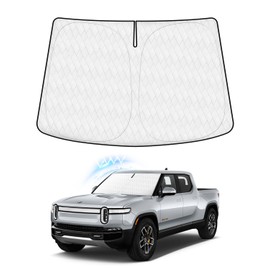 KUST Windshield Shade Custom Fit for Rivian R1T 2022 2023 2024 2025 Sun Shade Front Windshield Sun Visor Foldable Thicker 5-Layer Block Heat and Sun UV Rays