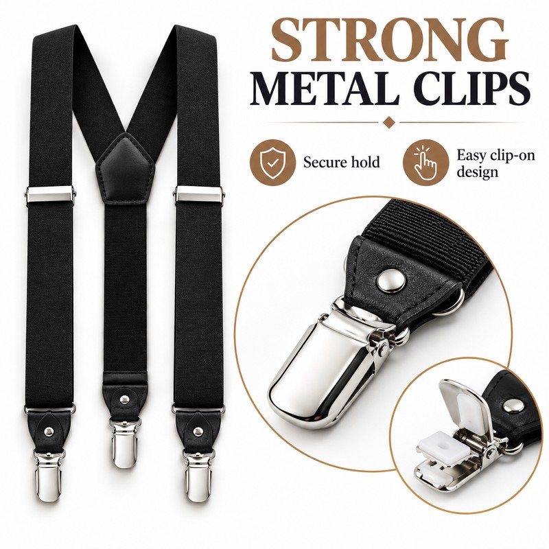 Adjustable Solid Color Polyester Suspenders for Adult Pants, Shirts and