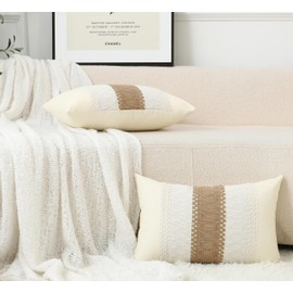 LIGICKY Set of 2 Decorative Cushion Covers, Modern Boho Woven Grid Cushion Covers, Soft Cushion Cover, Cotton, Decorative Cushion, Sofa Cushion for Living Room, Couch, Bedroom, 30 x 50 cm, White and