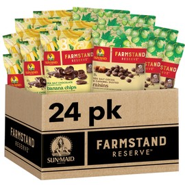 Sun-Maid Farmstand Reserve 24 Count Variety Pack - 0.8 oz Snack Bag – (12) Sea Salt Cocoa & Caramel Dusted Raisins + (12) Sea Salt Chocolate Coated Banana Chips (Amazon Exclusive)