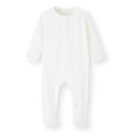 BINUDUCKLING Baby Boys Girls Two-Way Zip Sleepsuit, Baby Footed Pajamas with Mitten Cuffs - Cotton Baby Onesies Long Sleeve Zip Up Baby Grows 3-6 Months, White