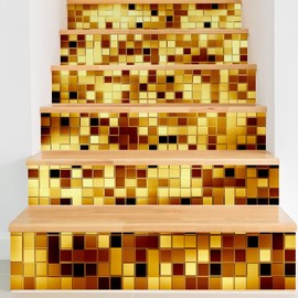 AILEGOU 3D Stair Stickers Decals Brick Staircase Decals Removable Tile Stair Risers Decals Decor Peel and Stick Stairs Bakeplash Decals for Stair 39.3Inch x 7.08Inch x 6Pcs(Gold)