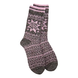 World's Softest Week End Holiday Crew Socks - Knit Top Ultra Smooth Fashion Socks - Comfortable Holiday Socks (Pink Multi)