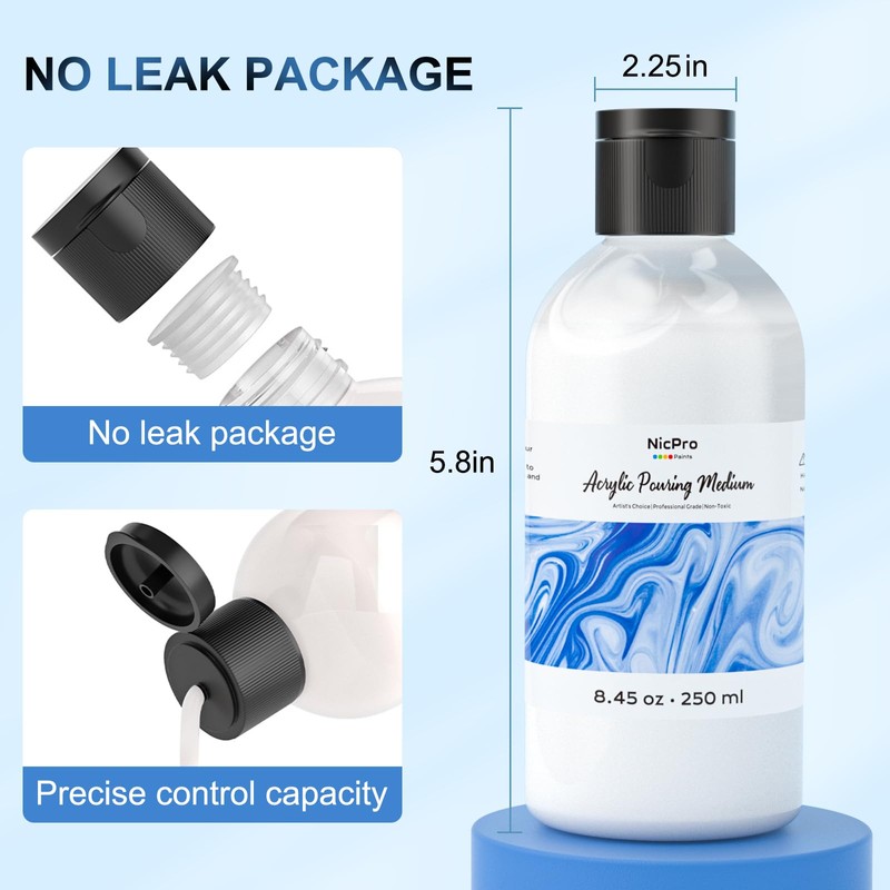 Nicpro Pouring Medium for Acrylic Paint 8.45oz / 250ml, Acrylic