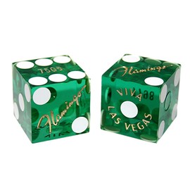Wide Selection Genuine Las Vegas Casino Craps Dice Pairs with Matching Serial Numbers ... Plus Storage Pouch (Flamingo - Green Polished)