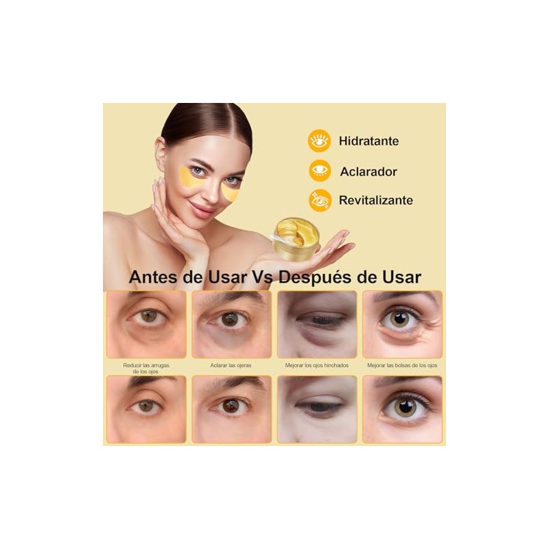 Parches para Ojos 24k Oro, 60 Pares Ojeras Patches Hidrogel