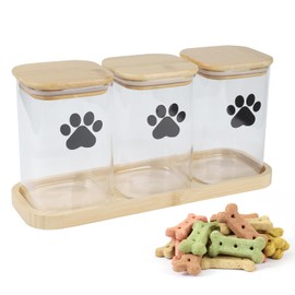 Morezi Dog Treat Container airtight Treats jar for countertop Closet Dog Food Storage 3 Jars with Tray Great for organizing pet Dogs Cats Birds Animal Food Treats Snack