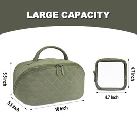 Makeup Bag,Quilted Puffer Cosmetic Bag for Women, 180° Lay-Flat Travel Make up Bag, Waterproof Large Capacity Toiletry Bag with Sturdy Zippers, Portable Makeup Organizer for Travel & Daily Use