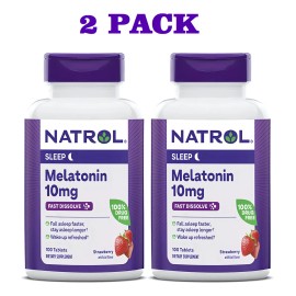 Natrol Melatonina 10 Mg 100 Tabs 2 Pack Rápida Absorción Tamaño Gde Sabor Fresa