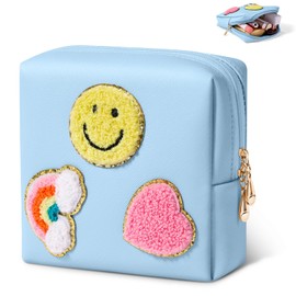 SIDESUGAR Cute Small Makeup Bag Soft PU Leather Cosmetic Bag for Women Travel Make Up Pouch for Purse Mini Cosmetic Pouch Organizer with Zipper - Blue